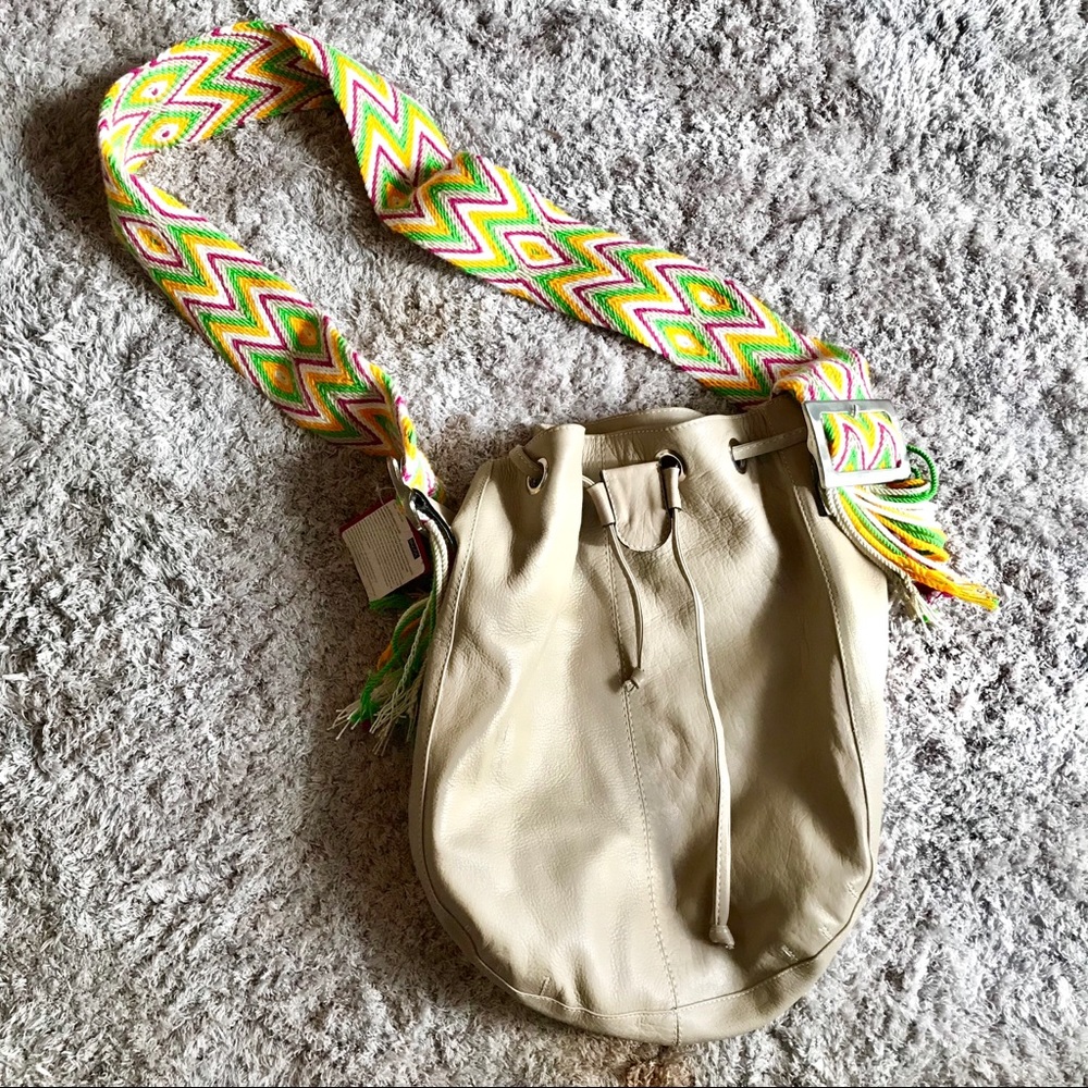 NWT Boho Moiss crossbody Genuine Leather beige bag